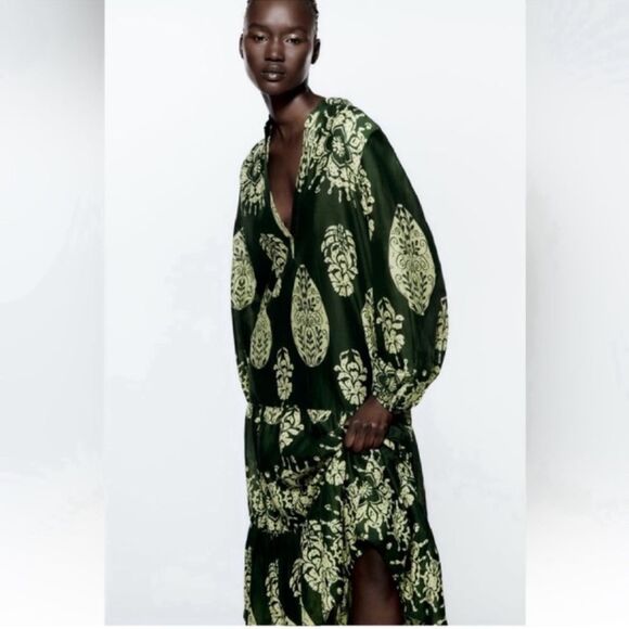 Zara Dresses & Skirts - ZARA Maxi Print Dress Kaftan Cover Up Boho Tropical